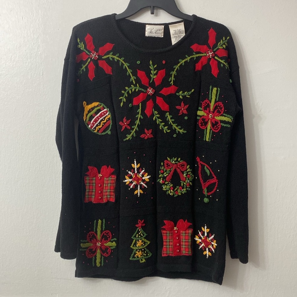 Festive Black Sweater with Red Accents
